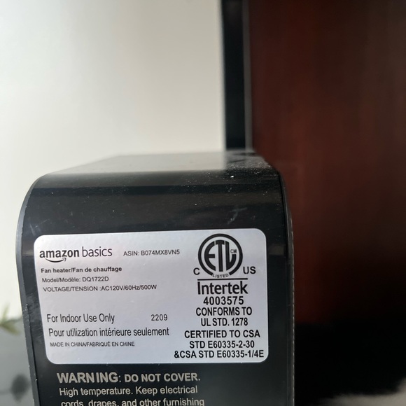 Amazon Basics Ceramic Space Heater, Mini Heater for Office Desk, Portable Tent H - Picture 8 of 8